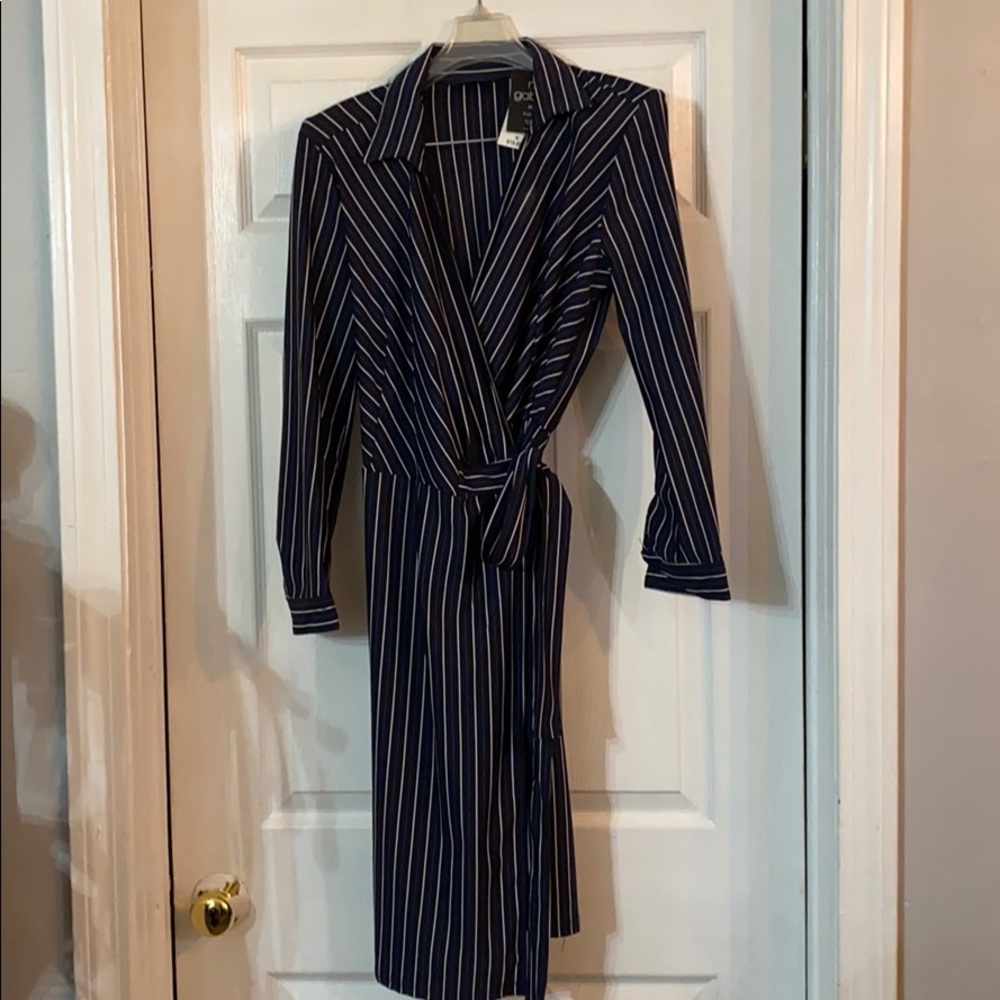 Navy, striped, wrap dress